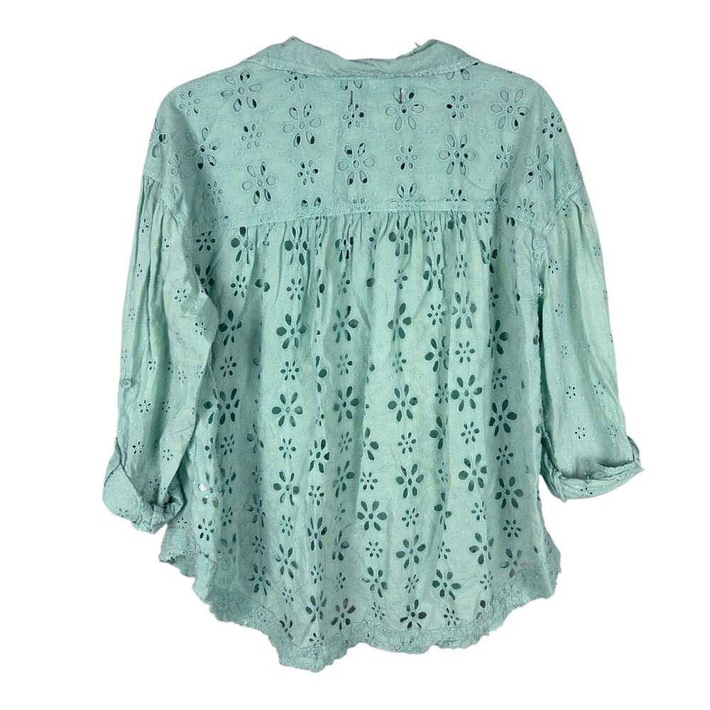 Free People We The Free Mae Washed Eyelet Shirt Faded Mint Green S - Picture 4 of 8